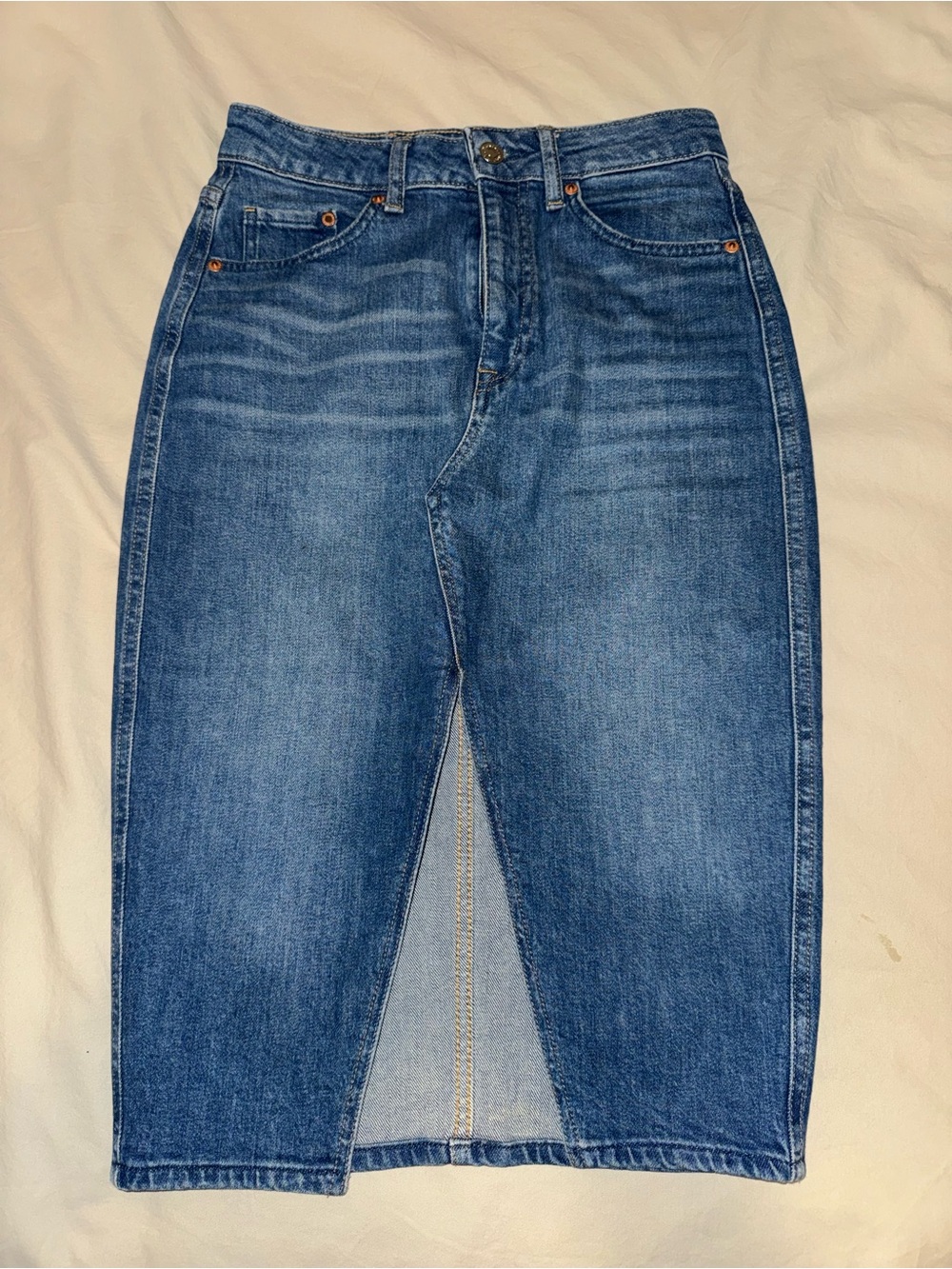 H&M Blue Denim Midi Skirt with Front Slit
